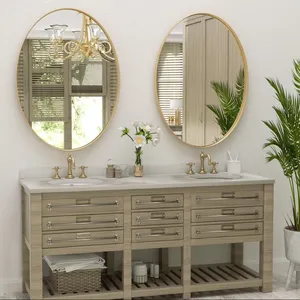 Miroir mural en métal fait main, miroir rond de luxe, décoration intérieure moderne pour chambre à coucher, salon, couloir, entrée, doré - Product Image 4
