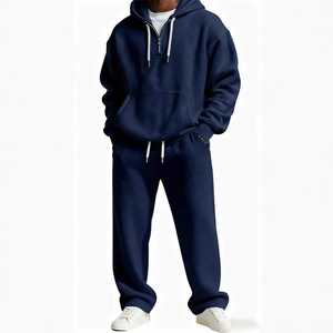 Men's Printed Knit <b>Hooded</b> Tracksuit Full <b>Zip</b> Solid Color Casual Loose Fit 100% Cotton Spring Wear Streetwear - Product Image 2
