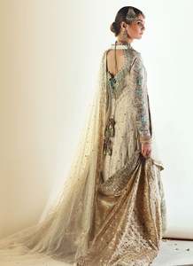 Vestidos de novia Peshwas clásicos hechos a mano en Pakistán, largos hasta el suelo, con cristales, 100% seda, silueta imperio. - Product Image 3