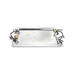 Plateau rectangulaire multifonctionnel en métal, artisanat indien, pour l'organisation du comptoir de salle de bain, plateau de service décoratif pour aliments - Product Image 5