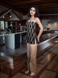 Black Printed Square Neck Sleeveless Backless Short Indo-Western Ethnic Kurti <b>Top</b> for Women's & Girl's - Product Image 2