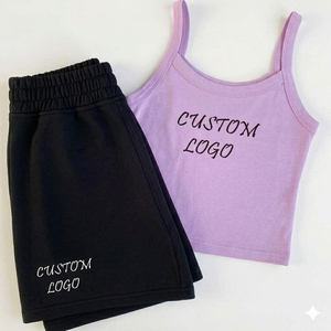 Conjunto de Dos Piezas Casual para Mujer, Color Sólido, Top sin Tirantes, Shorts hasta la Rodilla, Mezcla de Poliéster/Algodón, Verano - Product Image 5