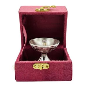 Diya Plateada con Caja de Terciopelo, Decorativa Antigua para Pooja, Deepak para el Hogar, Templo, Aarti, Redonda, de Metal Pulido, Regalos Artesanales - Product Image 1