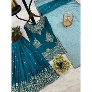 Top-Lehenga et Dupatta avec broderie et paillettes Tenue de soirée de travail - Product Image 6