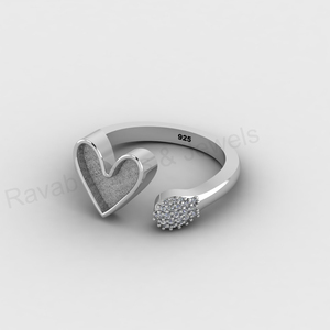 Solid 925 Silver 10mm Heart Blank Bezel Adjustable <b>Ring</b> Setting With CZ Breastmilk DIY Resin Filling Keepsake Jewelry Findings - Product Image 2
