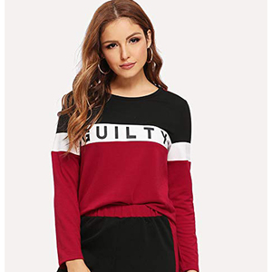 Sweat-shirt à col rond doublé pour femme, manches longues, rouge, noir, blanc, logo sur le devant, décontracté, automne, tricoté, 100% coton - Product Image 1