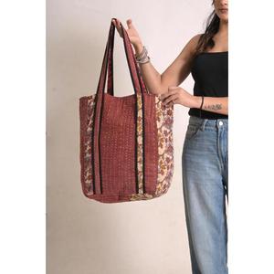 Bolso Tote de Algodón Kantha Vintage, Bolso de Hombro Boho Indio Hecho a Mano, Bolso Tote Reutilizable con Estampado Floral - Product Image 2