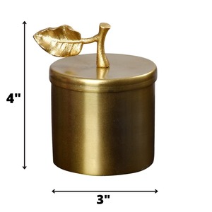 Modern design gold electroplated brass candle jar with lid leaf design <b>decorative</b> candle holder scented soy wax candle - Product Image 3