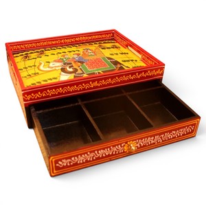 ถาดไม้พิมพ์ลายทำมือพร้อมลิ้นชักสำหรับจัดเก็บและเสิร์ฟ - Product Image 2