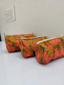 Small <b>Storage</b> Bag Hand Carry Cute Makeup Kit Bag Hand Block Printed Pure Cotton Pouch Bags Portable Makeup Pouch - Product Image 1