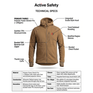 Veste tactique à capuche zippée intégrale respirante en polaire Polartec Power Stretch Pro pour homme, avec logo frontal, pour la chasse, couche intermédiaire automne/hiver - Product Image 4