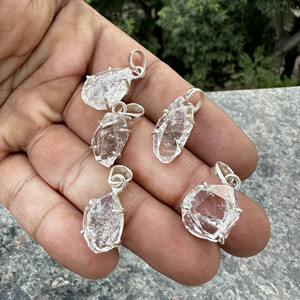 Wholesale Natural <b>Raw</b> Herkimer Diamond Pendant 925 Sterling Silver <b>Crystal</b> Quartz Charms Jewelry for Necklace Making - Product Image 5