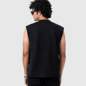 Men's Casual Sleeveless Distressed Varsity Print Muscle <b>Tank</b> <b>Top</b> Crew Neck 100g Gym Fitness Wear <b>Knitted</b> Fabric Custom OEM ODM - Product Image 5