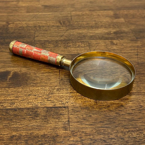 Vintage Gold Tone Magnifying Glass with Orange Fabric Handle Classic Decorative <b>Reading</b> Magnifier Antique Style Desk <b>Accessory</b> - Product Image 6