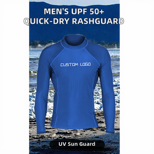 เสื้อแรชการ์ดแขนยาวสีน้ำเงินสำหรับผู้ชาย พิมพ์ลายโลโก้ด้านหน้าด้วยเทคนิคฮีททรานเฟอร์ แห้งเร็ว ผลิตจากผ้าสแปนเด็กซ์และโพลีเอสเตอร์ ไซส์ผู้ใหญ่ - Product Image 3