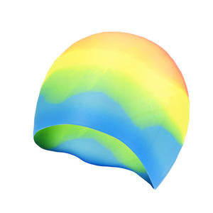Bonnet de bain en silicone multicolore unisexe, ajustement élastique, dégradé coloré rose bleu - Product Image 3