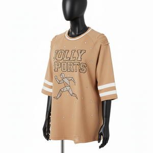 Camiseta de Béisbol para Mujer, de Alta Calidad, Tela de Poliéster GSM, Color Arena, Paneles Raglán, Logotipo Personalizado, Camiseta de Béisbol de Algodón para Mujer - Product Image 4