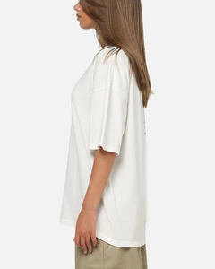 Camiseta de algodón extragrande para mujer con logotipo personalizado de alta calidad, cuello redondo, suave, básica, informal, holgada, para exteriores. - Product Image 4