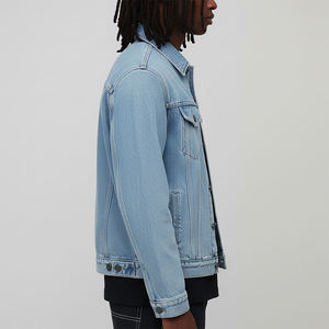 Top Trending Cotton <b>Jean</b> Denim Jacket For Mens Fashion Plus Size Custom Pockets Button Up Denim Men's Jackets Light Blue Color - Product Image 3