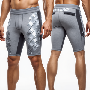 Pantalones Cortos Deportivos Modernos para Hombre en Gris Jaspeado con Estampado, Tela Ligera de Alto Rendimiento y Construcción Premium para Ropa Deportiva - Product Image 3