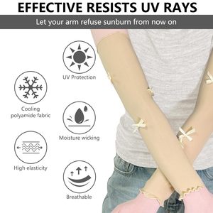 Manchettes de protection anti-UV pour femmes, couleur beige, avec nœuds papillon, pour une utilisation en extérieur, légères et respirantes pour l'été - Product Image 4