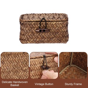 Panier en jonc de mer avec couvercle, taille mini, fait main, panier de rangement, vente en gros, écologique, fabriqué au Vietnam - Product Image 4