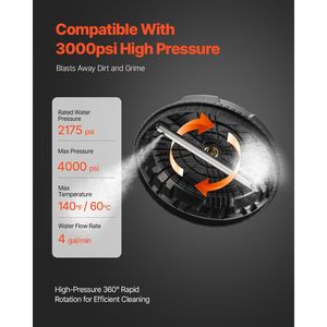 Pulitore per Superfici in Plastica da 15 Pollici con 4 Ruote, 4000 PSI Max, Connettore Rapido da 1/4, 2 Accessori per Attrezzature di Pulizia a Pressione - Product Image 3