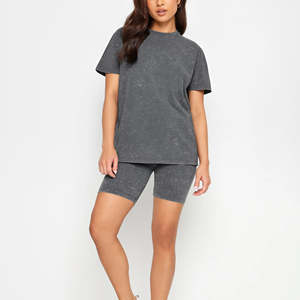 Camiseta Corta para Mujer, Color Gris Oscuro, Estilo Desgastado, Corte Regular, Ecológica, Suave, Transpirable, Estilo Vintage para Verano - Product Image 2