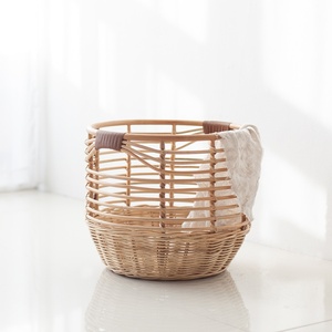 Round <b>Wicker</b> <b>Storage</b> <b>Baskets</b> Hand Made Crafts Natural Material Rattan Home Organizer <b>Basket</b> - Product Image 3