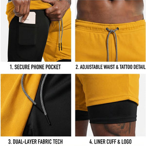 Dual Layer Fabric Technology 2 In 1 Gym <b>Shorts</b> For <b>Men</b> High <b>Compression</b> Comfortable Fit Indoor Outdoor Adventure Wear <b>Shorts</b> - Product Image 4