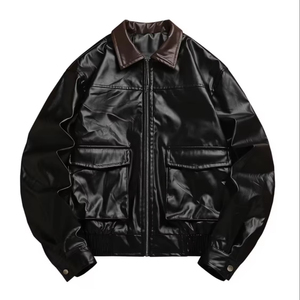 Custom High Quality Vintage Pilot Leather Stand Collar Loose Fit Casual Waterproof Breathable Windproof Men's Jacket - Product Image 1