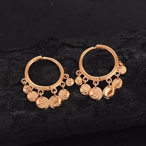 Boucles d'oreilles créoles en argent sterling 925 plaqué or rose 100 % pur avec breloques disques unis, style bohème, bijoux pour femme à porter au quotidien - Product Image 3