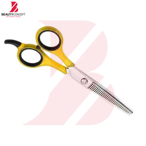 Tijeras de Peluquería Profesionales de Dos Tonos, Amarillo y Negro, con Mango de Plástico, Tijeras de Entresacar Cabello de Acero Inoxidable, Herramientas de Peluquería - Product Image 3