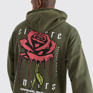 Men's Olive Green Hooded Tracksuit <b>Set</b> With Rose <b>Embroidery</b> Casual Full Length Sweatpants And Sweatshirt - Product Image 6