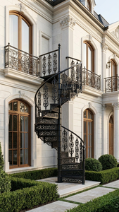 Escalier en colimaçon décoratif en fer forgé de style européen avec rampe en fer forgé pour usage extérieur dans les villas, les balcons, les porches, les centres commerciaux et les halls - Product Image 3