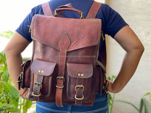 Mochila De piel de cabra auténtica hecha a mano, bolsa de 11x15 pulgadas, Color marrón, Vintage - Product Image 4