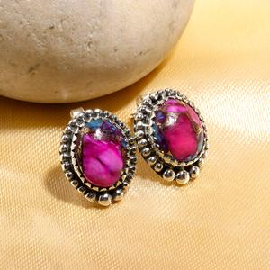 Classic <b>Fine</b> <b>Stud</b> <b>Earrings</b> Pink Oyster Turquoise Gemstone for Women's Engagement Anniversary Jewelry At Best Price - Product Image 3