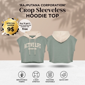Women Sleeveless Hooded Crop Top Casual 100% Cotton Knitted Breathable Winter Wear <b>Running</b> Gym Fitness Wear Crop <b>Hoody</b> Top - Product Image 1