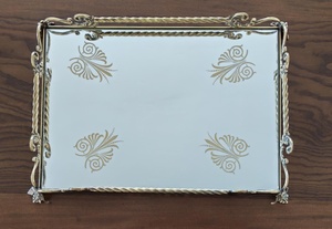 Rectangular Gold Plated <b>Mirror</b> <b>Tray</b> With Ornate Scroll Design Classic Style For Table Use - Product Image 5