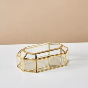 Elegant Rectangle Glass Storage <b>Box</b> with Gold Metal Frame for Jewelry & <b>Makeup</b> Storage Trinket <b>Box</b> - Product Image 1