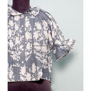 Blusa india floral vintage personalizada de alta calidad para mujer, estilo coreano, transpirable, 100% algodón, ecológica, con mangas acampanadas. - Product Image 2