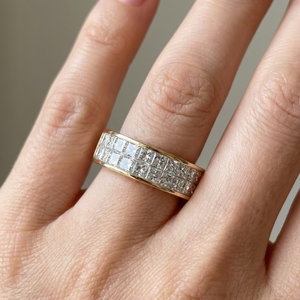 Anillo de Boda de Oro Amarillo de 18K con Diamantes de Corte Princesa, Engaste Invisible de 2 Filas, Anillo de Aniversario, Joyería Fina, Venta al Por Mayor - Product Image 1