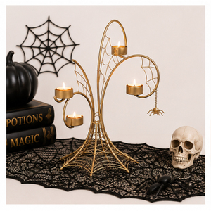 Handcrafted Luxury Gold Metal Spider Web Tealight Candle Holder Multi-Arm Iron Candelabra Stand for Modern Home Decor - Product Image 2