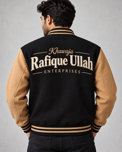 Veste universitaire pour homme Khawaja Rafique Ullah Enterprises, couleur marron crème, brodée, décontractée, pour l'automne. Veste universitaire marron pour homme. - Product Image 6