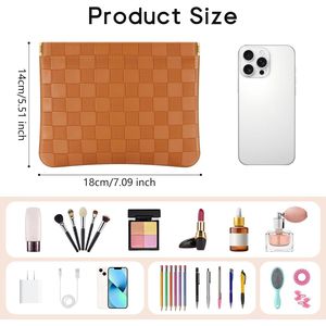 2 pezzi di borse cosmetiche portatili in pelle per donna, borsetta a quadretti con portamonete e porta rossetto - Product Image 3