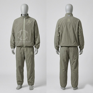 Ensemble de survêtement vierge en polyester avec fermeture éclair pour hommes et femmes – Veste de sport coupe-vent respirante de haute qualité avec fermeture éclair réglable et effet délavé - Product Image 2