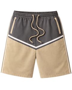 Shorts décontractés pour hommes gris anthracite et kaki à blocs de couleur, avec cordon de serrage, poches zippées, séchage rapide, confortables, pour l'été et le sport - Product Image 1