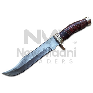 Cuchillo de Caza de Acero de Damasco, Hoja de Punta Caída, Mango de Madera, Hecho a Mano, Borde Dentado, Grosor de 0.6mm, Cuchillos de Damasco - Product Image 1
