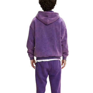 Conjunto de Sudadera con Capucha y Pantalones Anchos de Algodón 100% Personalizados para Hombre, Estilo Urbano, con Cremallera y Lavado Ácido, con Pedrería - Product Image 2