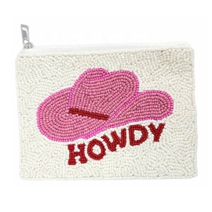 White for Beaded Mini <b>Coin</b> <b>Purse</b> with Cowboy Hat Design Zipper Closure Eco-Friendly Durable <b>Coin</b> Card Case Makeup Accessory - Product Image 1